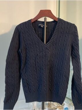 Tommy Hilfiger Blue V-Neck Cable Knit Sweater